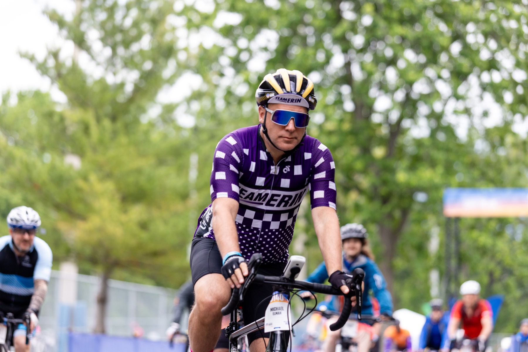 A Team Erin rider in a purple checkered jersey at the 2026 Ride